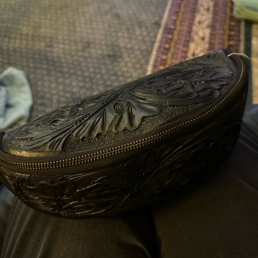 Black leather tooled crossbody , brand new no tags